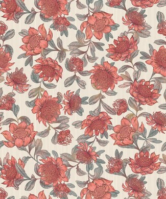 Wallpaper Waratah Motif Salmon Pink Boho Botanical Roll