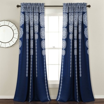 Window Curtain Panels: Medallion Stripe Pattern, Light Filtering