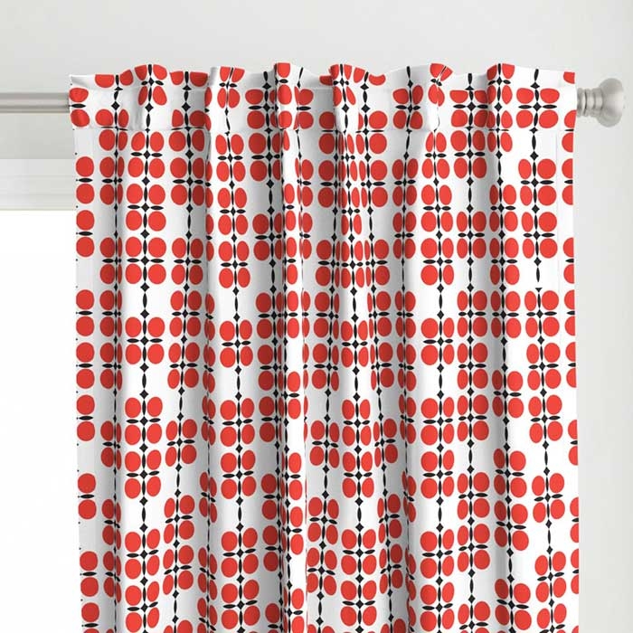 Window Curtain Red Circle Pattern Modernist Geometric Treatment