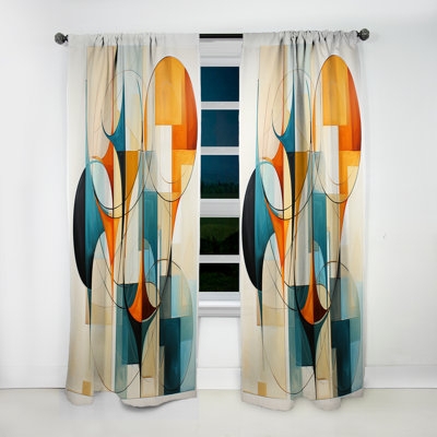 Window Curtains Abstract Ovals Burnt Orange and Teal Window Panels