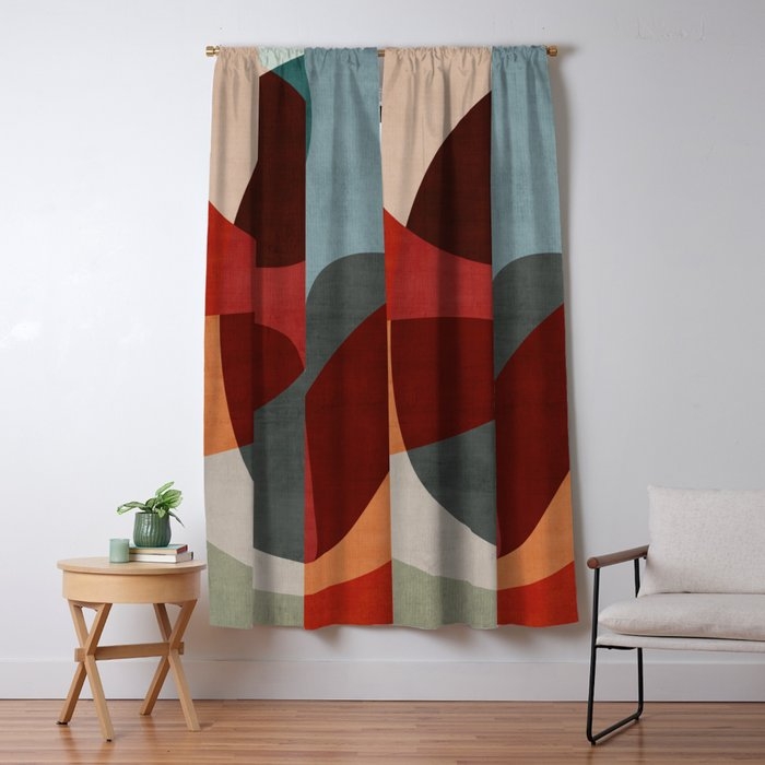 Window Curtains Botanical Pattern Terracotta Red MCM Geometric Curtains