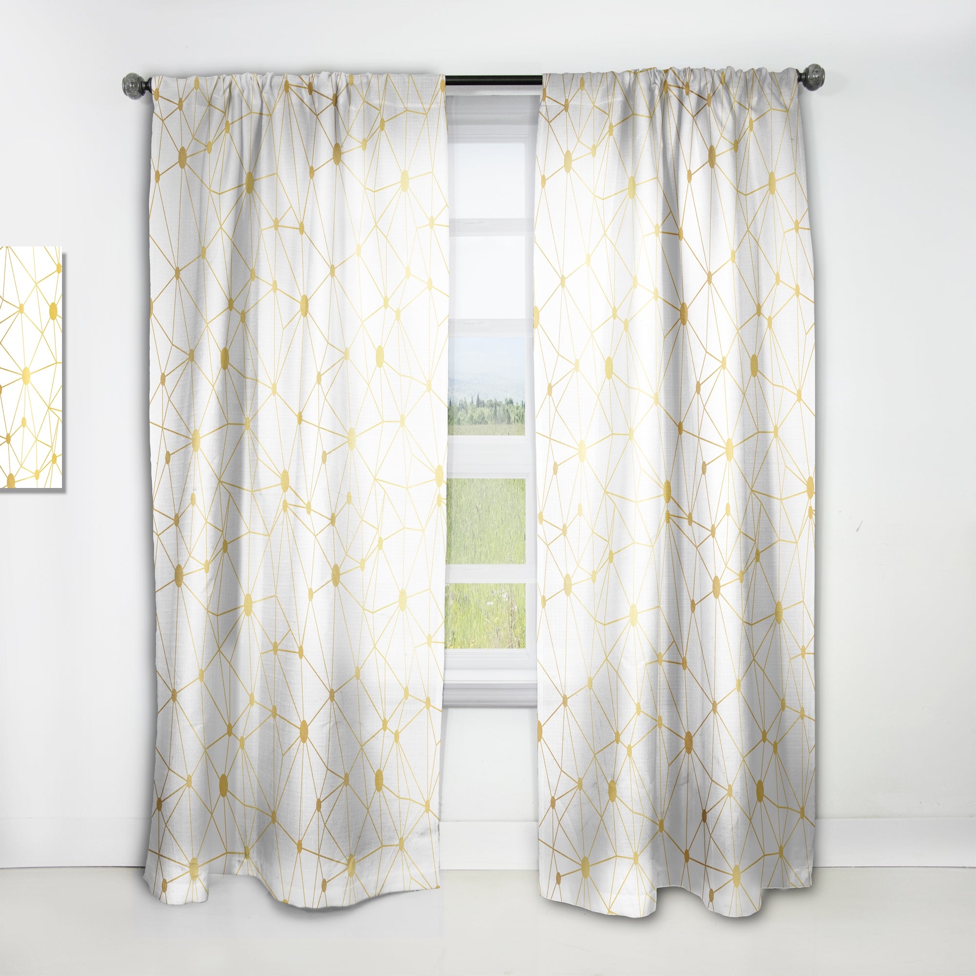 Window Curtains Golden Grid Pattern Minimalist Gold Accent Curtains