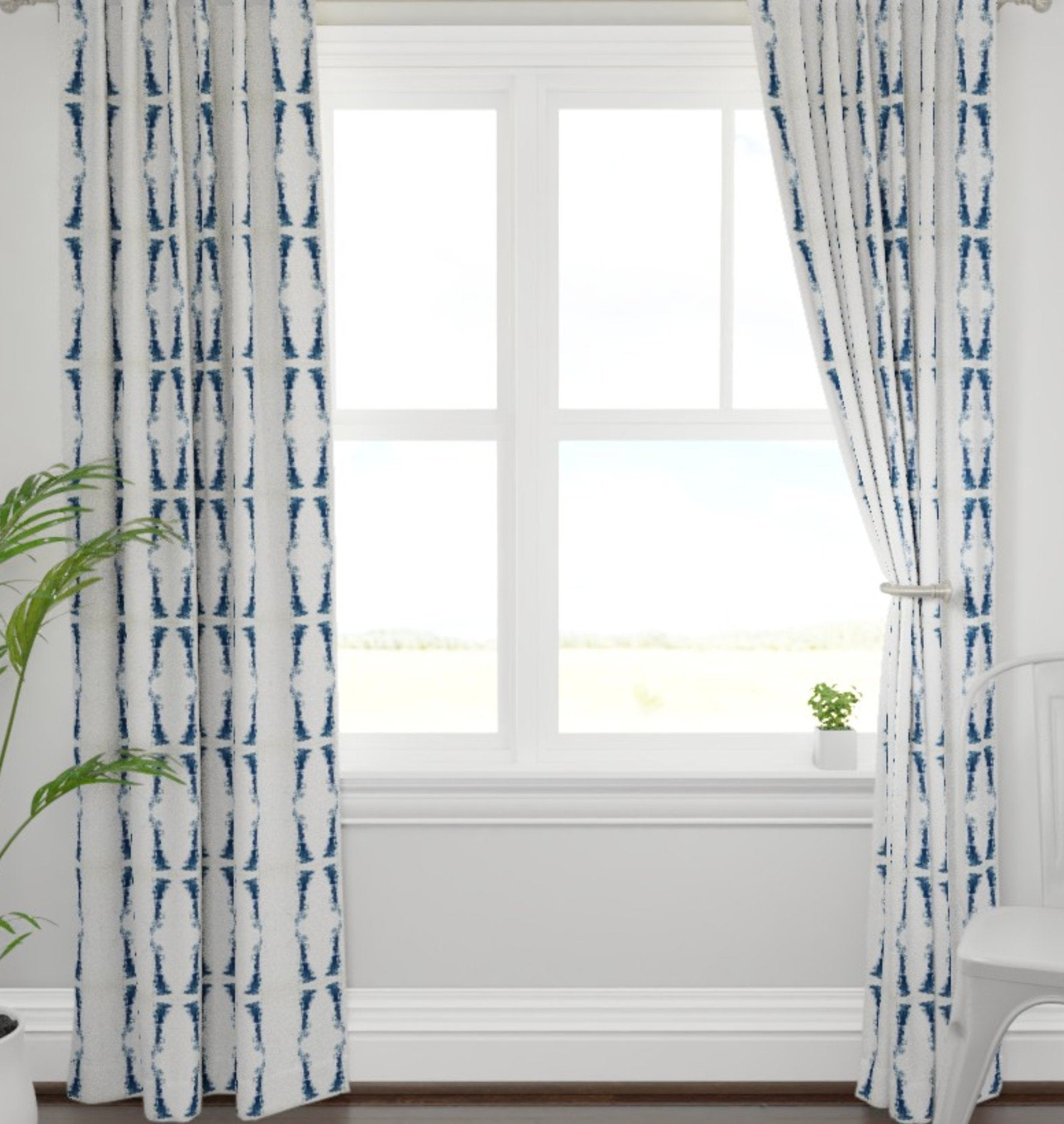 Window Curtains: Vertical Block Prints, Indigo Ikat Window Drapes