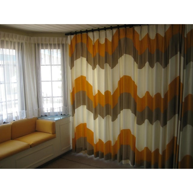 Window Curtains Wavy Horizontal Stripes 1960s Graphic Window Treatments