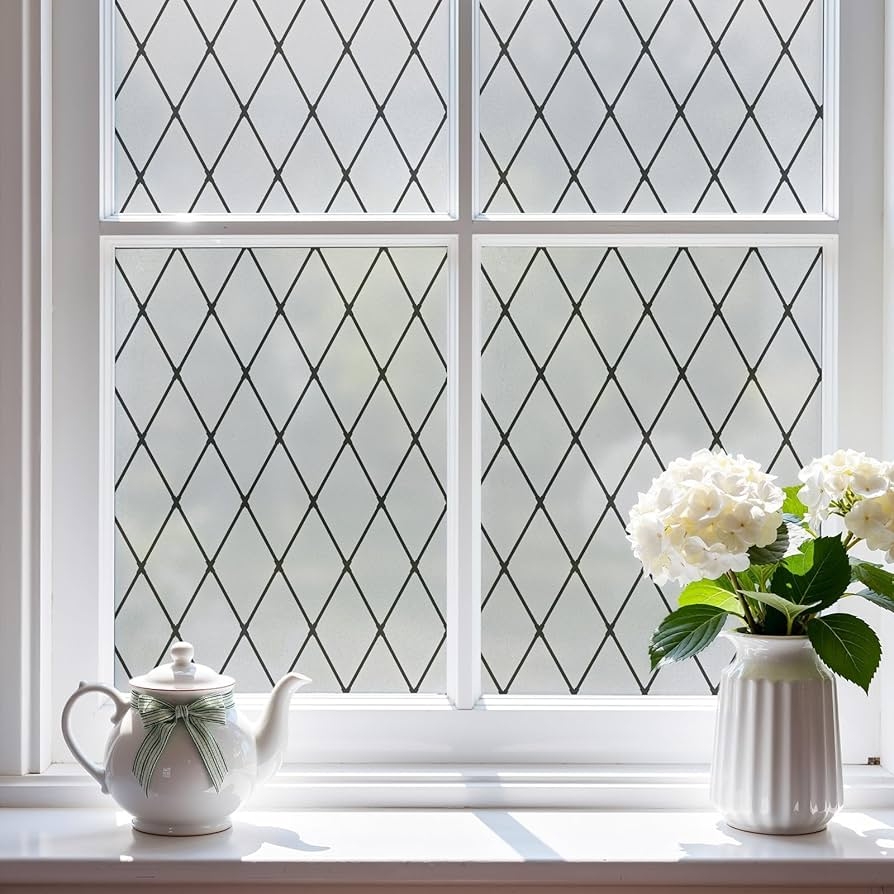 Window Film - Black Lattice Grid Frosted Privacy Decorative Sticker