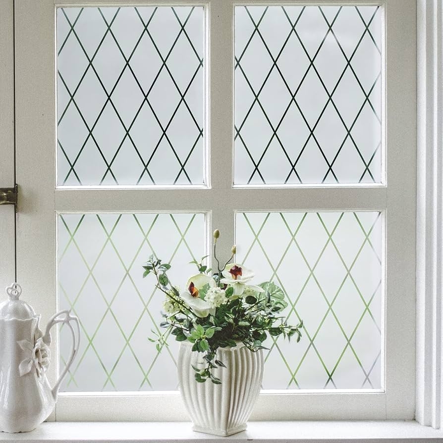 Window Film - Sage Green Diamond Lattice Pattern Frosted Privacy