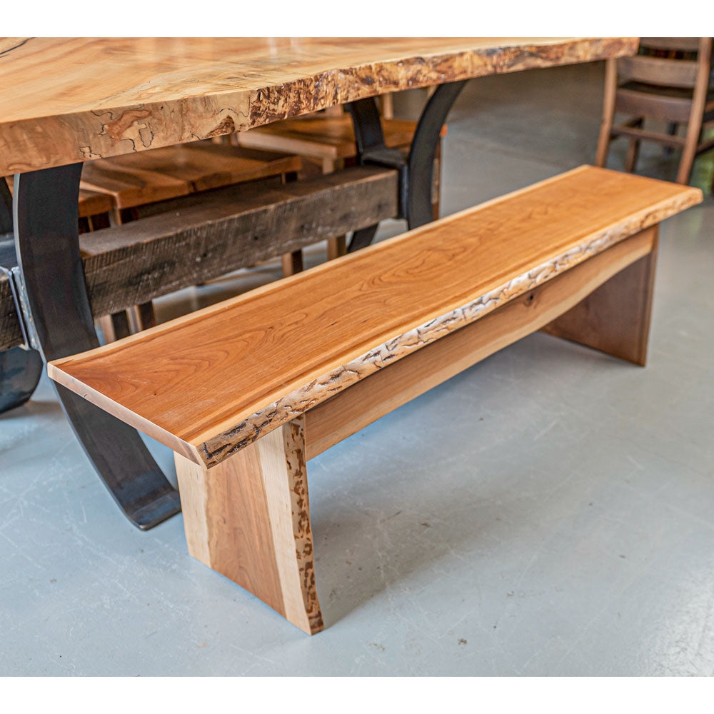 Wood Bench in Live Edge Cherry with Curvy Silhouette