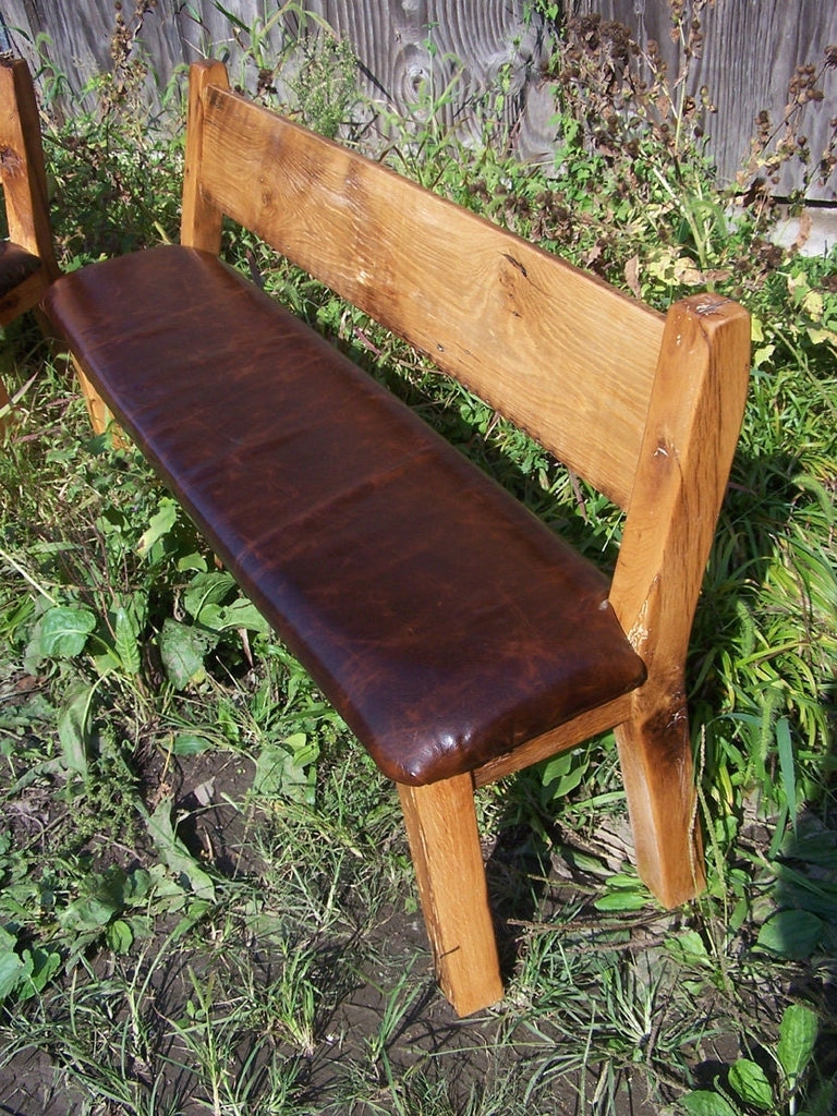 Wood Bench Leather Like Seat Farmhouse Entryway Seating