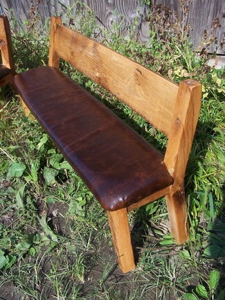 Wood Bench Leather Like Seat Farmhouse Entryway Seating