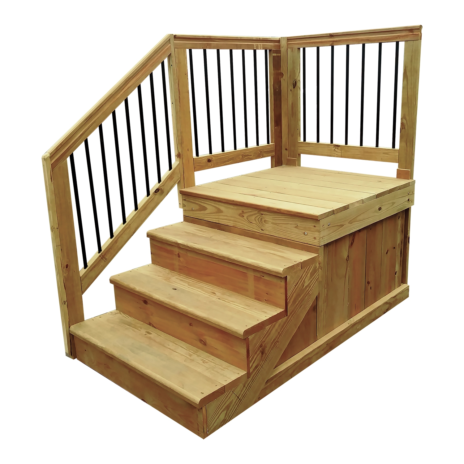 Wood Steps - Honey Brown Enclosed Risers Platform Landing Stairs
