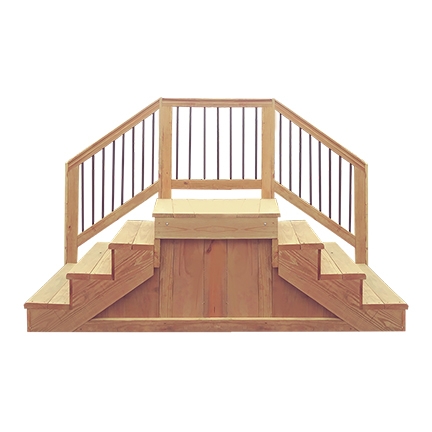 Wood Steps - Symmetrical Dual Entry Wood Steps with Central Landing