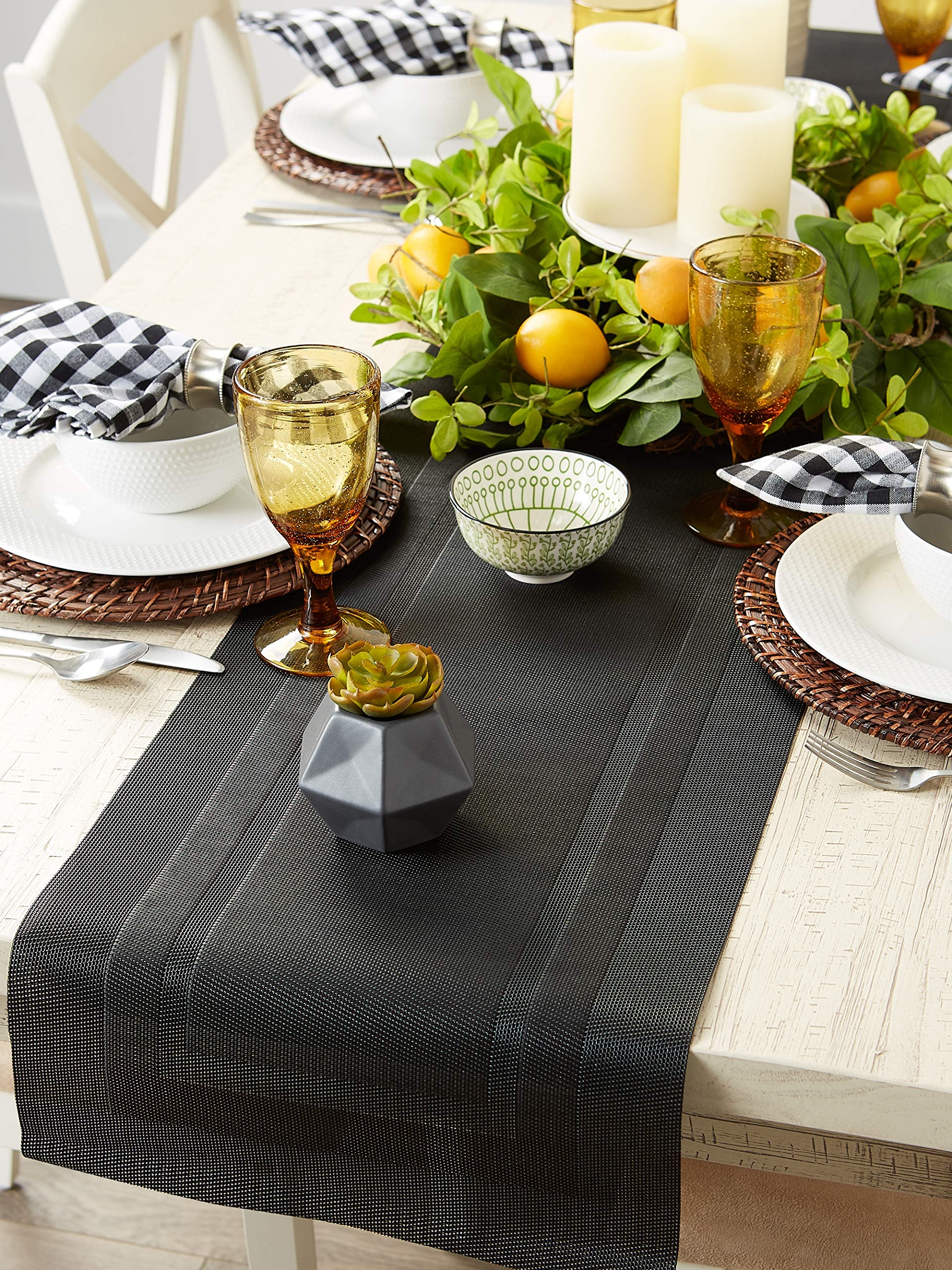 Woven Table Runner: Matte Black Mesh Weave Design