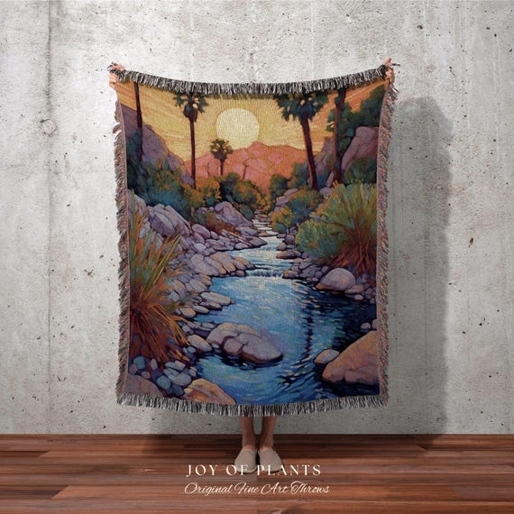 Woven Tapestry Desert Landscape Fringe Border Decor