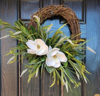 Wreath with Mixed Foliage Textures and Grapevine Base