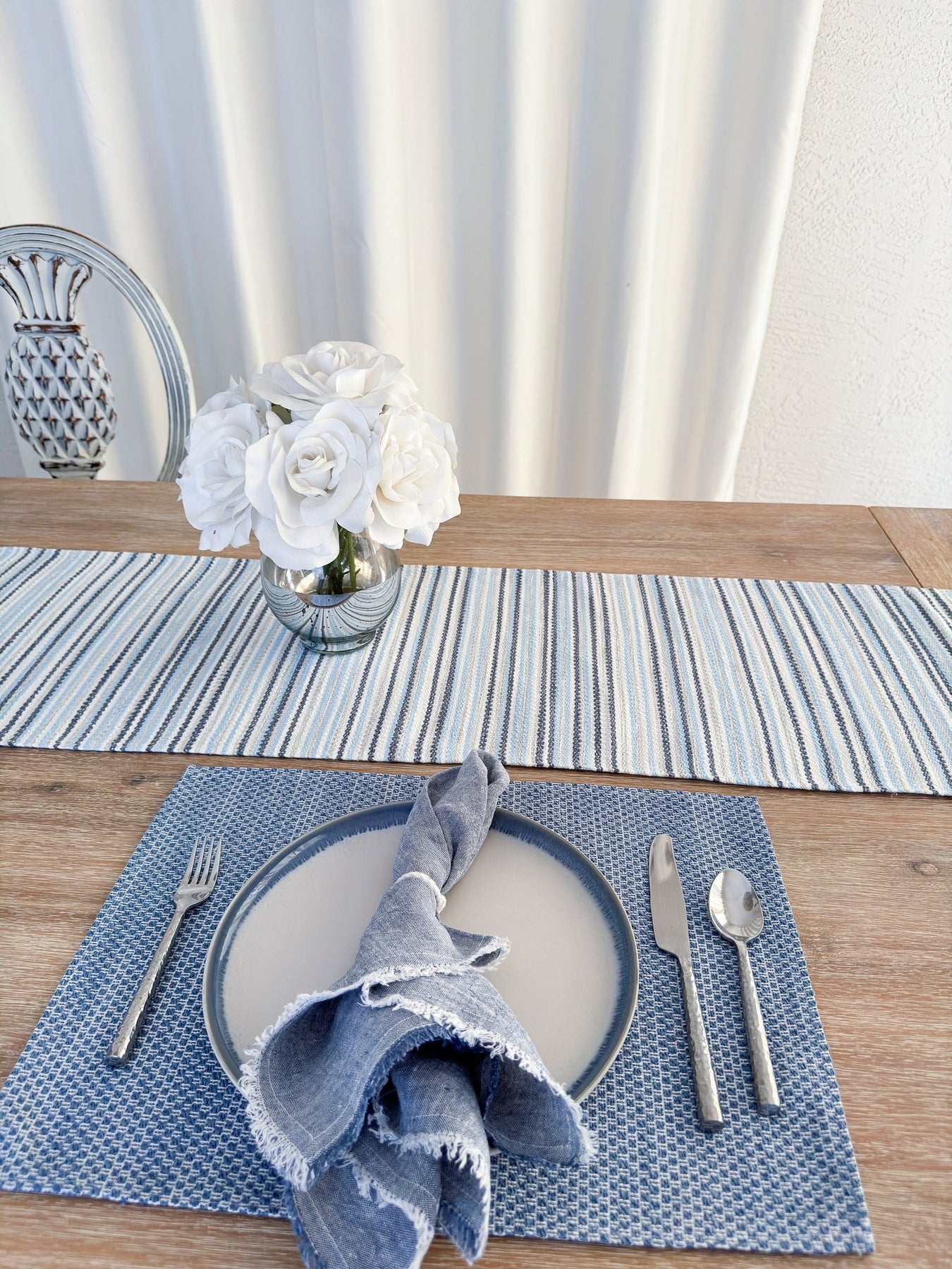 Yacht Table Runner: Stripe Pattern Blue Colorway