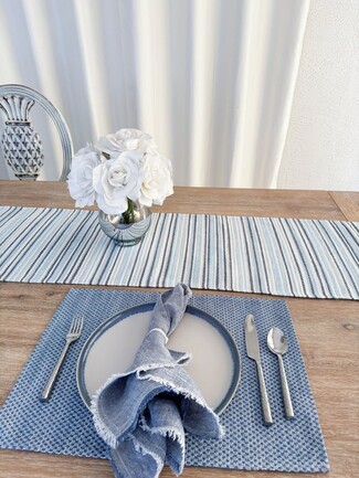 Yacht Table Runner: Stripe Pattern Blue Colorway