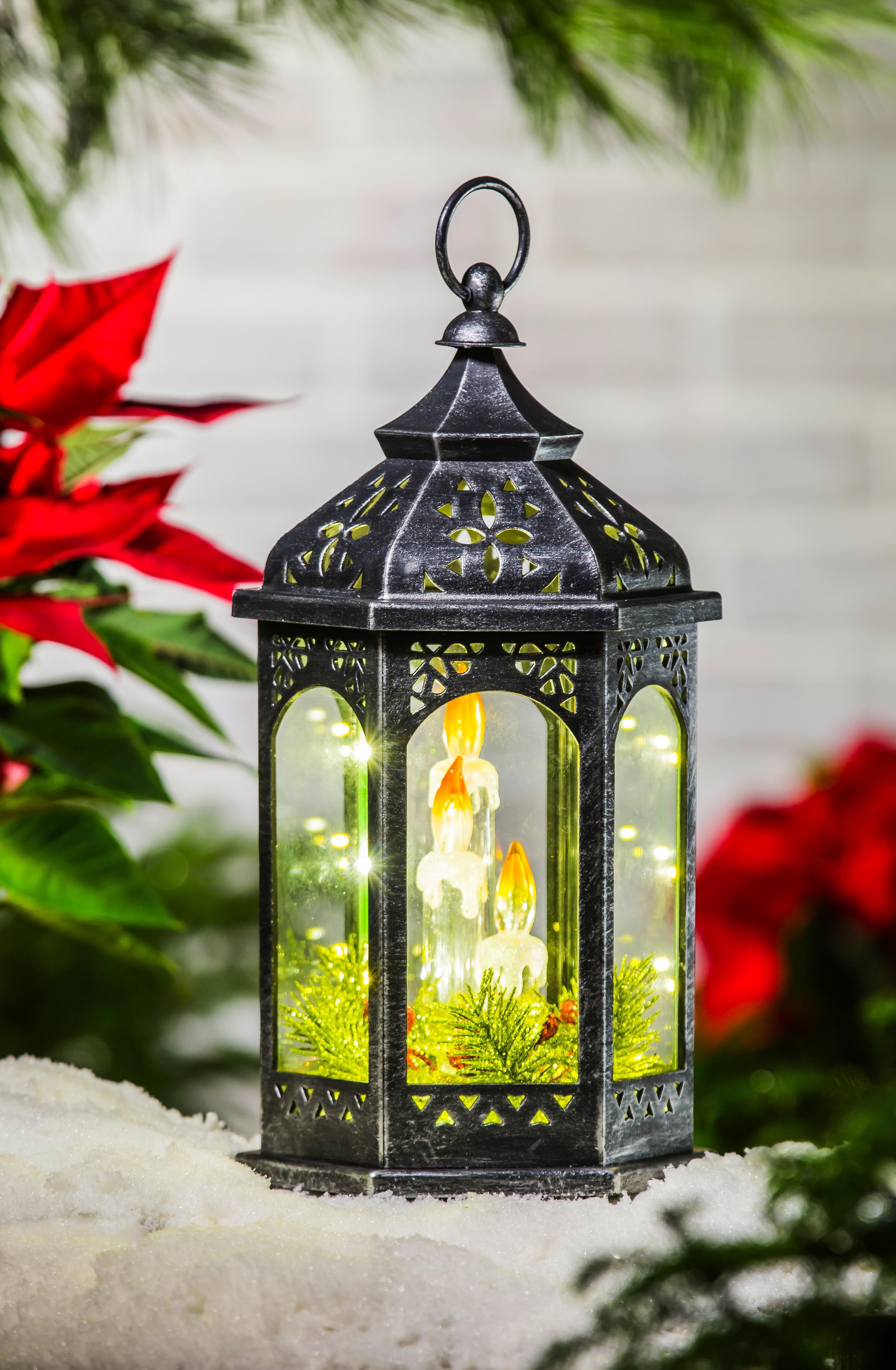 Battery Powered Holiday Glass Lantern