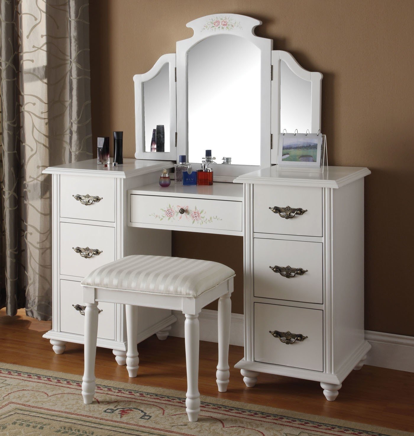 Details about   Vanity Set with 12 LED Lighted Mirror Makeup Dress Table Dresser Desk W/Stool ✈ 