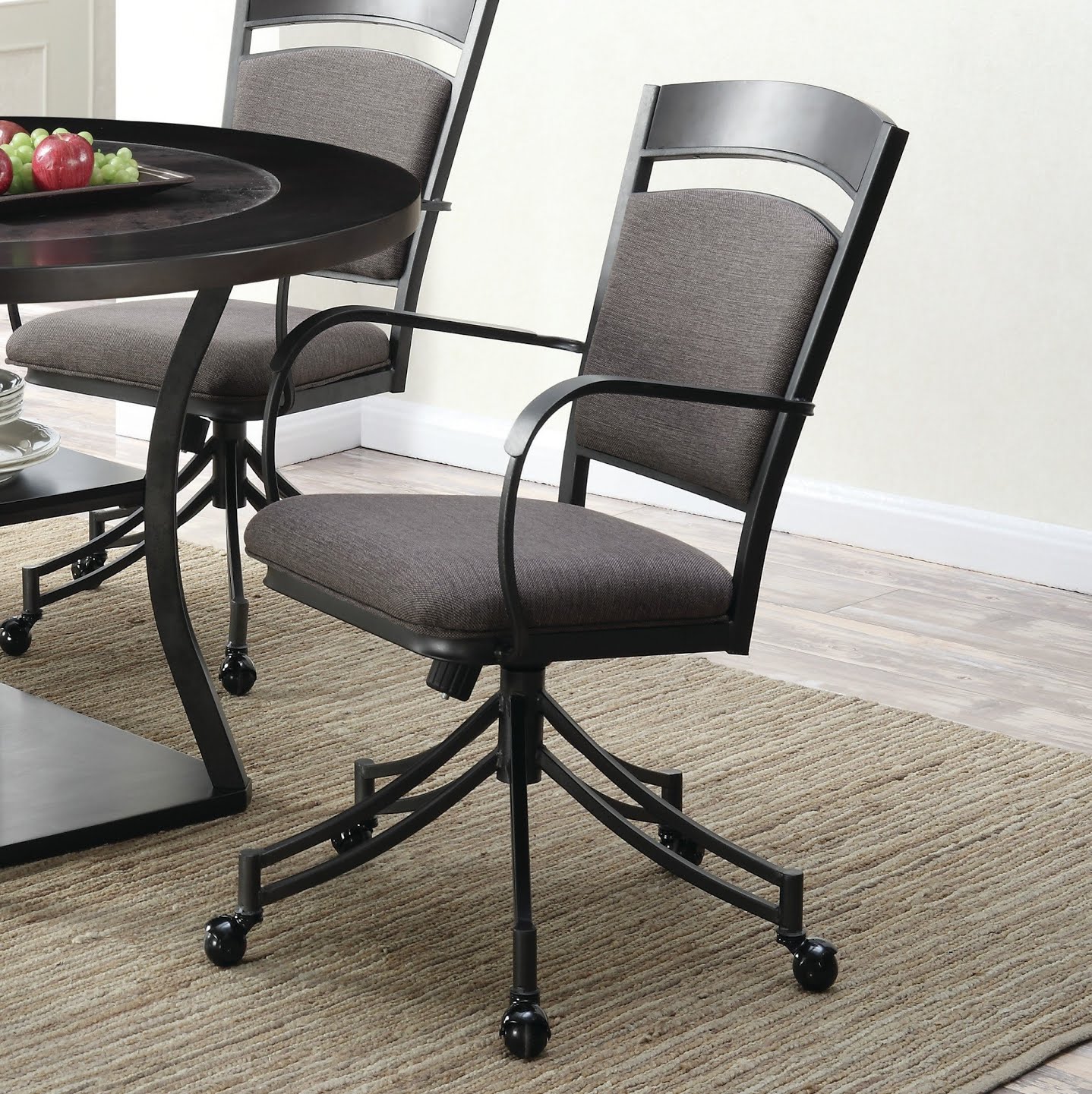 wrought iron dining chairs with casters