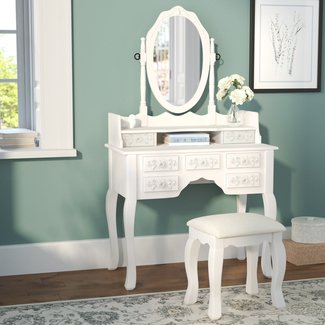 Provence Vanity Set with Mirror And Padded Stool