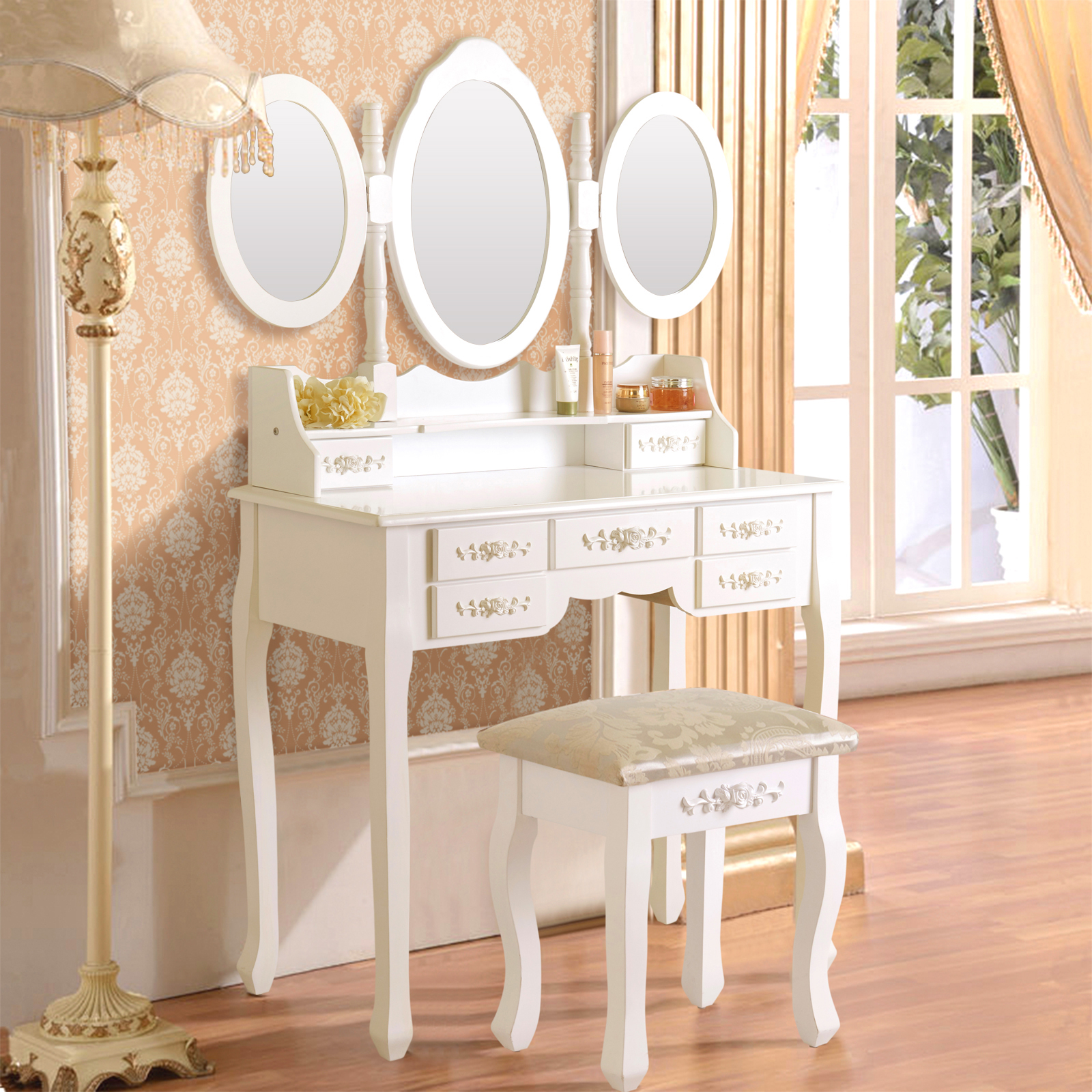 Wilsonville Makeup Tri-Folding Vanity Set with Mirror