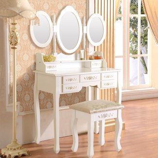 Wilsonville Makeup Tri-Folding Vanity Set with Mirror